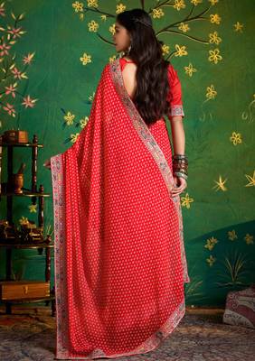 red faux festive special partywear saree 2