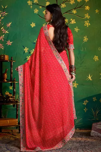 red faux festive special partywear saree