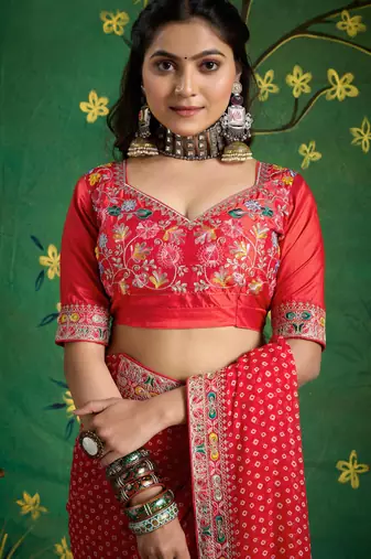 red faux festive special partywear saree