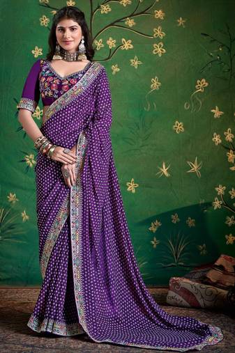 violet color faux fabric festive special partywear saree