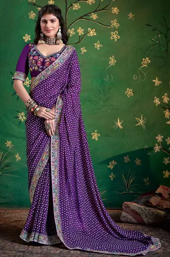 violet color faux fabric festive special partywear saree