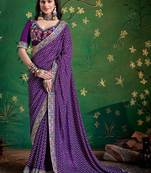 violet color faux fabric festive special partywear saree