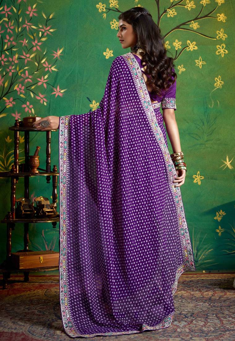 violet color faux fabric festive special partywear saree