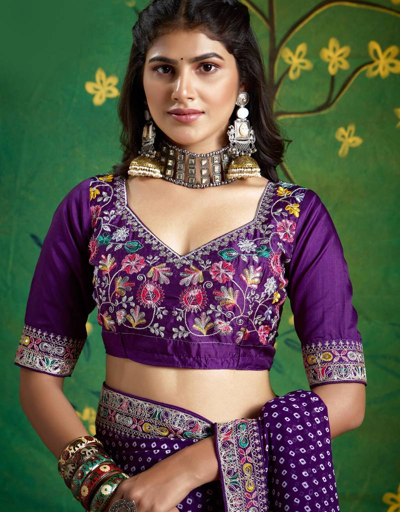 violet color faux fabric festive special partywear saree