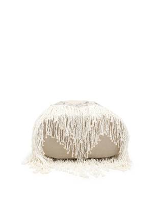 dewdrop fringe ecru & ivory floral zari embroidered velvet potli 8