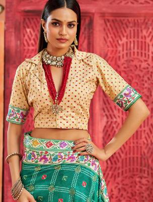 firozi velvet tussar silk blend partywear saree with paithani pallu and traditional ghatchola print 4
