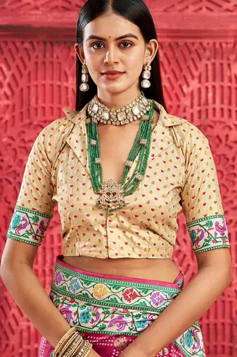 rani pink velvet tussar silk blend partywear saree with paithani pallu and traditional ghatchola print