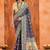 violet indigo color velvet tussar silk blend fabric partywear saree with paithani pallu and traditional ghatchola print