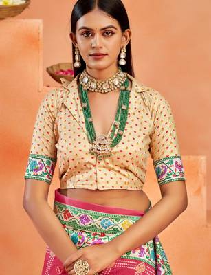brick red velvet tussar silk blend partywear saree with paithani pallu and traditional ghatchola print 4