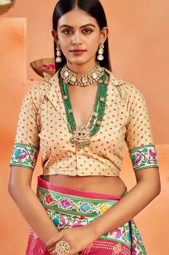 brick red velvet tussar silk blend partywear saree with paithani pallu and traditional ghatchola print