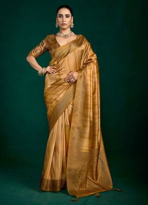 bronze gold tussar silk blend sophisticated woven saree 1