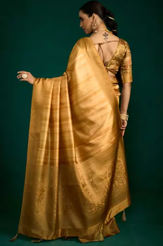 bronze gold tussar silk blend sophisticated woven saree