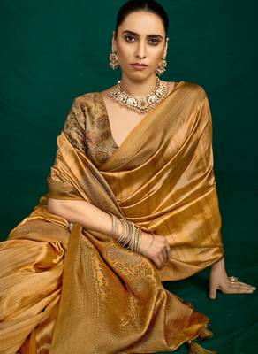 bronze gold tussar silk blend sophisticated woven saree 3