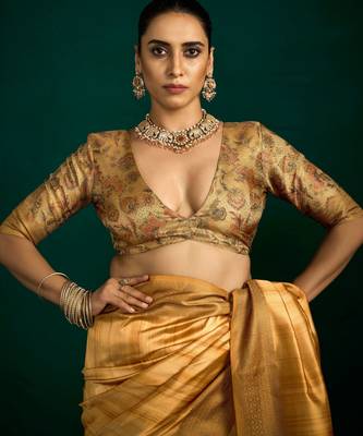 bronze gold tussar silk blend sophisticated woven saree 4