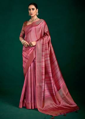 light pink tussar silk blend sophisticated woven saree 1