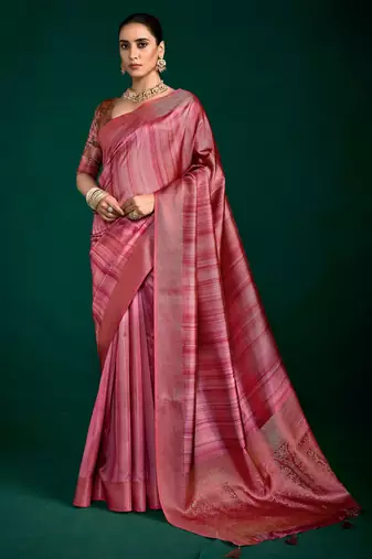 light pink color beautiful tussar silk blend fabric sophisticated woven designer saree