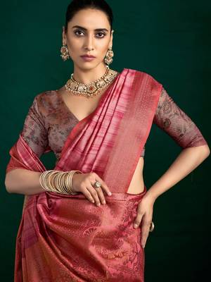 light pink tussar silk blend sophisticated woven saree 3