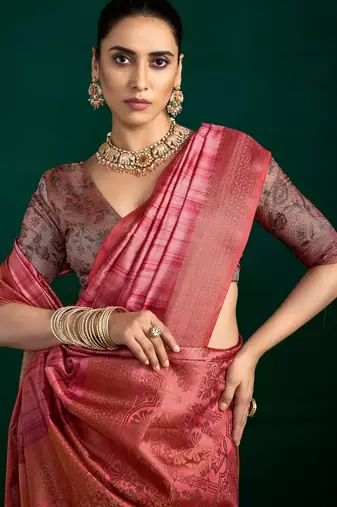 light pink tussar silk blend sophisticated woven saree