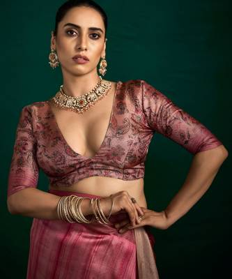 light pink tussar silk blend sophisticated woven saree 4