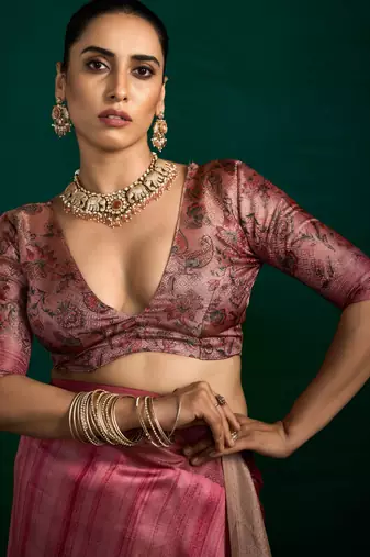 light pink tussar silk blend sophisticated woven saree
