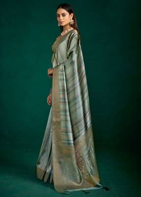 green grey tussar silk blend sophisticated woven saree 1