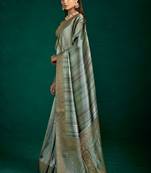 green grey color beautiful tussar silk blend fabric sophisticated woven saree