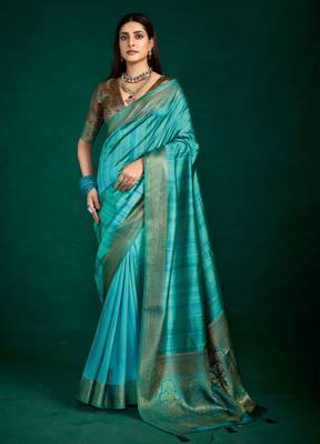 firozi tussar silk blend sophisticated woven saree 1