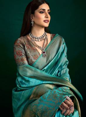 firozi tussar silk blend sophisticated woven saree 3