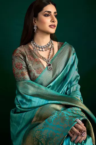 firozi tussar silk blend sophisticated woven saree