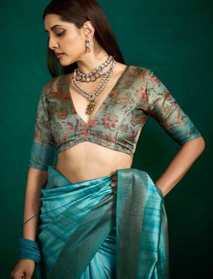 firozi tussar silk blend sophisticated woven saree 4