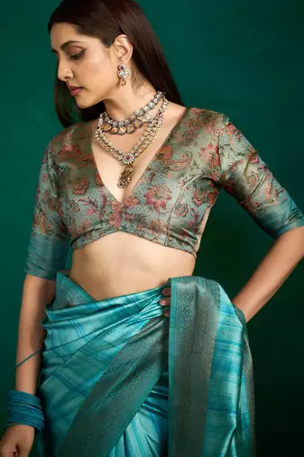 firozi tussar silk blend sophisticated woven saree