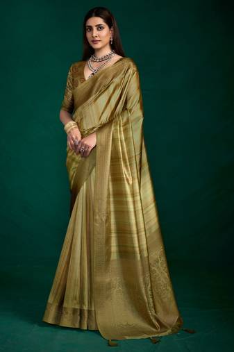 mehandi color beautiful tussar silk blend fabric sophisticated woven designer saree