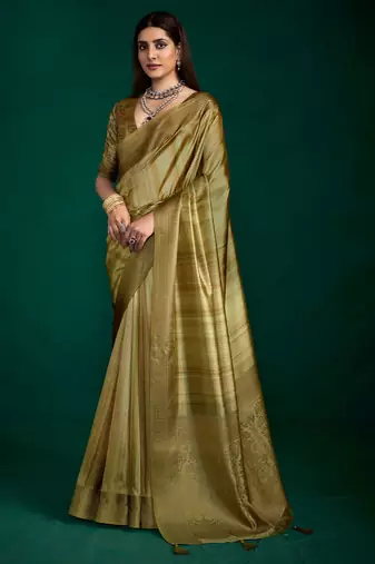 mehandi color beautiful tussar silk blend fabric sophisticated woven designer saree