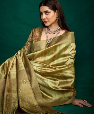mehandi beautiful tussar silk blend fabric sophisticated woven saree 3