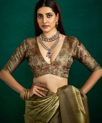 mehandi beautiful tussar silk blend fabric sophisticated woven saree 4