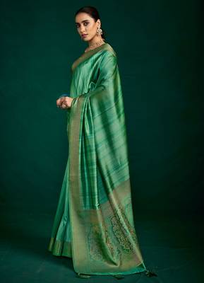 sea green tussar silk blend sophisticated woven saree 1