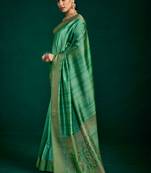 sea green color beautiful tussar silk blend fabric sophisticated woven saree