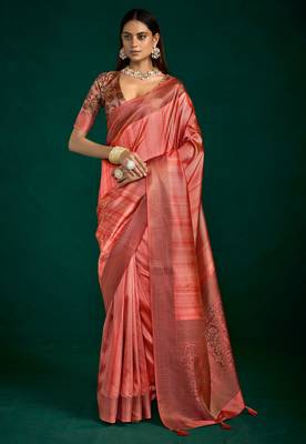 rust tussar silk blend sophisticated woven saree 1