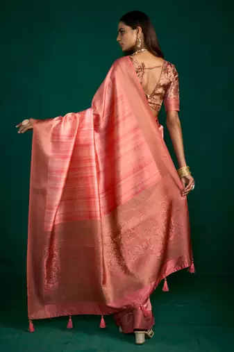 rust tussar silk blend sophisticated woven saree