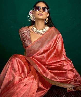 rust tussar silk blend sophisticated woven saree 3