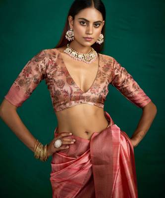 rust tussar silk blend sophisticated woven saree 4