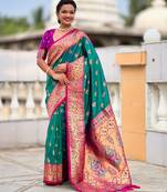 rama color paithani silk blend woven meenakari jacquard saree