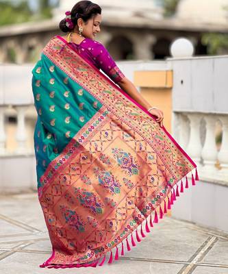 rama paithani silk blend woven meenakari jacquard saree 2