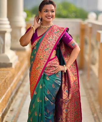 rama paithani silk blend woven meenakari jacquard saree 3