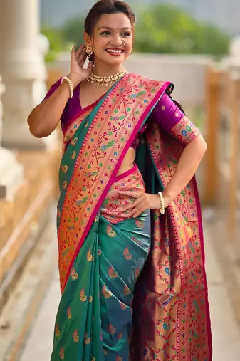 rama paithani silk blend woven meenakari jacquard saree