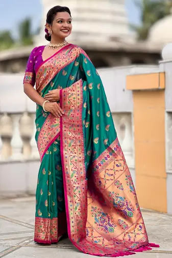 rama paithani silk blend woven meenakari jacquard saree