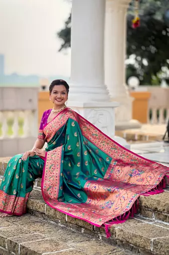 rama paithani silk blend woven meenakari jacquard saree