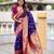 violet color paithani silk blend woven meenakari jacquard designer saree