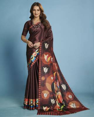 wine malai crepe art silk blend digital printed saree 1