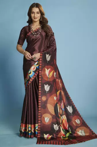 wine color malai crepe art silk fabric beautiful digital printed saree